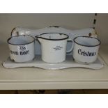 ENAMEL FRENCH KITCHEN SHELF WITH 3 CONTAINERS