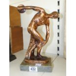 METAME COPPERED SPELTER FIGURE OF A DISCUS THROWER