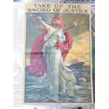 ORIGINAL WW1 POSTER 'TAKE UP THE SWORD OF JUSTICE' BY DAVID ALLEN (DEPICTING THE TORPEDOING OF THE