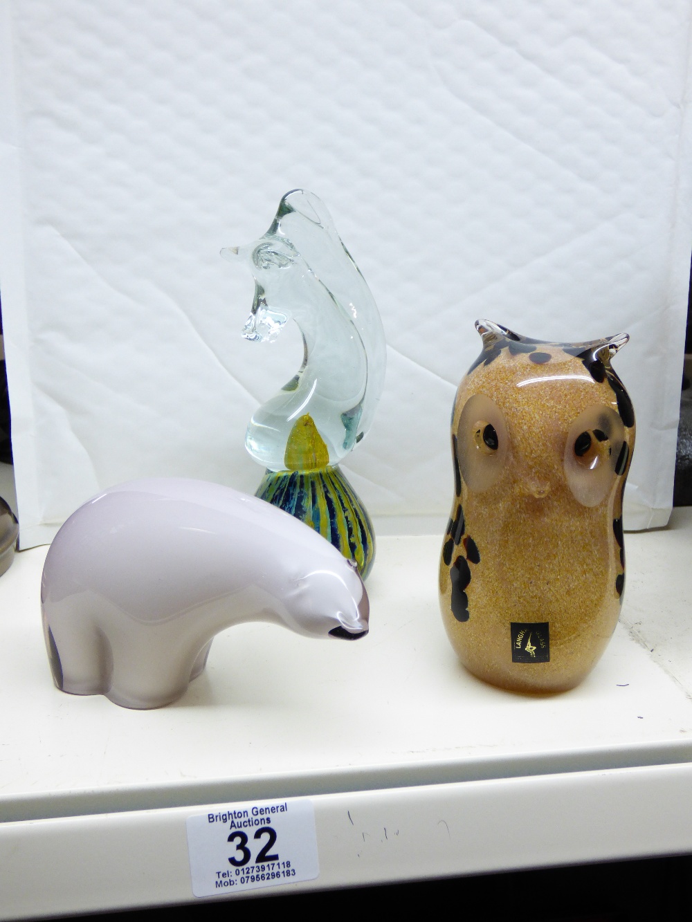 3 X GLASS ANIMAL PAPERWEIGHTS/ORNAMENTS INCLUDING LANGHAM