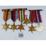 MILITARY WW11 GROUP OF MEDALS 1939 -1945 WAR MEDAL, + 5 STARS, THE ATLANTIC, THE BURMA, THE ITALY,