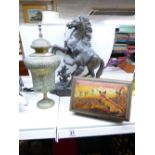 MIXED LOT OF METAL ITEMS INCLUDING A MARLY HORSE SCULPTURE