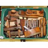 COLLECTION OF VINTAGE WOODEN PLANES & IRONS