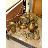 QUANTITY OF COPPER & BRASS INCLUDING CANDLE HOLDERS & JARDINIERE