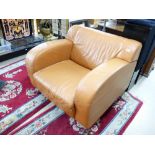 ART DECO STYLE TAN LEATHER ARMCHAIR