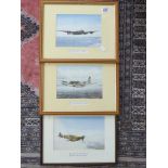 3 PRINTS BY J WALTON (SPITFIRE MOSQUITO AND LANCASTER ) 39 X 31 CMS