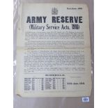 ORIGINAL WW1 POSTER, ARMY RESERVE MILITARY SERVICES ACT 1916 BY HAZELL, WATSON & VINEY LTD 37 X 44