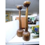 PAIR OF LARGE HAND CARVED WOODEN CANDLESTICKS