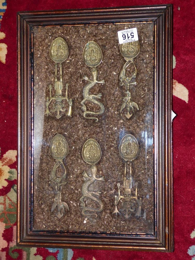 FRAMED TIBETAN SPOON DISPLAY 32 X 47 CMS