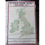 ORIGINAL WW1 POSTER, ' IS YOUR HOME HERE? DEFEND IT !' NO 126 BY ROBERTSON AND LEETS LTD. LONDON