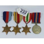 1939 -1945 WAR MEDAL +1939 - 1945 STAR, THE AFRICAN STAR & THE ITALY STAR