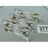 SET OF 6 X STERLING SILVER ART NOUVEAU COFFEE SPOONS WITH TURQUOISE BEAD HANDLES 39.64 GRAMS