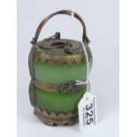 ORIENTAL GREEN GLASS WITH METAL OVERLAY POT