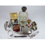 BOX CONTAINING HALL MARKED SILVER ITEMS INCLUDING CIGARETTE CASE, NAPKIN RINGS, BOOK MARKS,