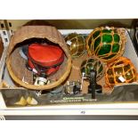 QUANTITY OF FISHING REELS, GLASS FLOATS & OTHERS