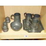 QUANTITY OF PEWTER ITEMS INCLUDING 4 X TANKARDS & 2 X BOWLS