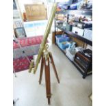 BRASS TELESCOPE ON A BRASS & WOOD TRIPOD