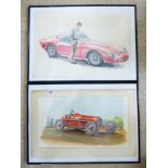 2 FRAMED WATER COLOURS OF RACING CARS