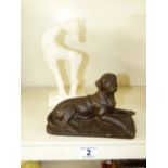 BRONZED DOG FIGURE & DEER STATUE