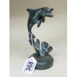 BRONZE SCULPTURE OF 2 DOLPHINS ON A MARBLE BASE 16 CMS HIGH