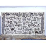 LARGE ETHNIC PRINT OF ANIMALS ON HESSIAN