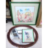 OVAL MIRROR, ETHNIC PICTURE & A PRINT