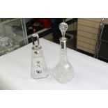 800 SILVER MOUNTED CUT GLASS DECANTER & STERLING SILVER MOUNTED DECANTER (CRACKED)