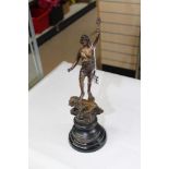 BRONZED SPELTER FIGURE LE POUVOIR, 33cm HIGH