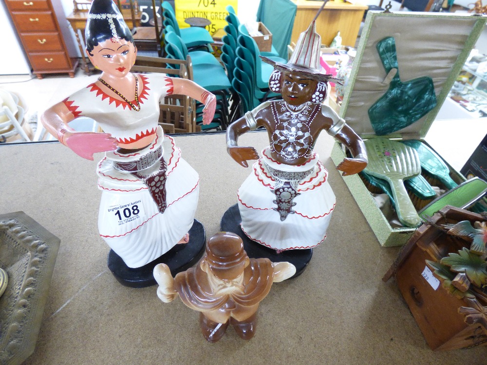 2 X PAPIER MACHE DANCING FIGURES & 1 OTHER