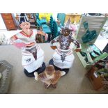 2 X PAPIER MACHE DANCING FIGURES & 1 OTHER