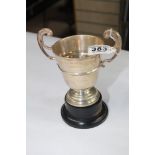 HALL MARKED SILVER SPORTS TROPHY, SHEFFIELD 1936-37 WILLIAM HUTTON & SONS LTD, 181.61grams + STAND