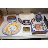 CERAMICS INCLUDING VICTORIAN TILES & SALT CONTAINER