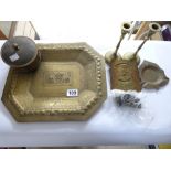 COLLECTION OF BRASS ITEMS INCLUDING CALENDER & BELLS