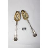 PAIR OF GEORGIAN HALL MARKED SILVER & GILT SERVING SPOONS, PHILIP GRIESON GLASGOW 1822, 23 cm