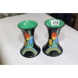 PAIR OF SHELLEY VASES, 15.5cm HIGH, 1 X A/F