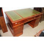PEDESTAL DESK WITH LEATHER INSERTS