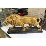 LARGE STANDING LION FIGURE ON BASE 34 X 65 cm