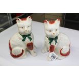 PAIR OF STAFFORDSHIRE MANTEL CATS 21cm HIGH
