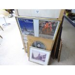 2 FRAMED RETRO POSTERS, PRINT OF HOVE TOWN HALL & PHOTOGRAPH OF A SERVICEMAN
