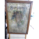 FRAMED & GLAZED BURGOYNES HARVEST BURGUNDY ADVERTISING BOARD (BURGOYNES STAMP ON FRAME) A/F 82 X