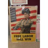 ORIGINAL WW11 AMERICAN POSTER 'FREE LABOR WILL WIN' BY THE WAR PRODUCTION BOARD, WASHINGTON D.C 1942