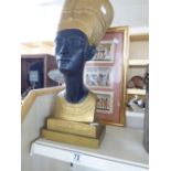 EGYPTIAN HEAD ON STAND & FRAMED EGYPTIAN PRINT