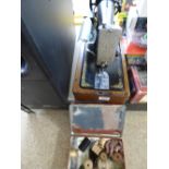 WOODEN CASED SINGER SEWING MACHINE + 1 OTHER