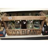 VINTAGE WOODEN FRENCH CRATE WITH 10 ASSORTED BOTTLES