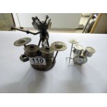 METAL "FLY" DRUMMER SCULPTURE & DRUM KIT CLOCK