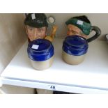 COLLECTION OF ROYAL DOULTON, 2 X CHARACTER JUGS & 2 X LIDDED POTS