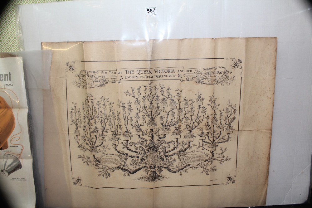 VINTAGE POSTER SHOWING QUEEN VICTORIAS' FAMILY TREE 65 X 88 CMS