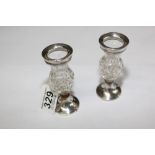 PAIR OF HALL MARKED SILVER CUT GLASS VASES (SOME FAULTS) 10 CMS