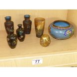 MIXED LOT INCLUDING CLOISONNE ITEMS & CARVED HORN BEAKER