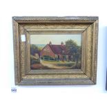 OIL ON BOARD OF A COUNTRY COTTAGE SCENE 28 x 35 cms